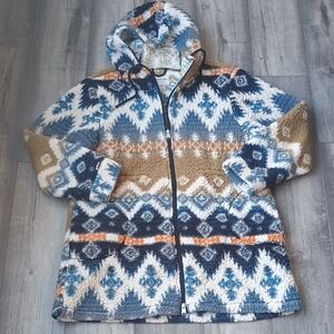 Sabrina Lauren Fleece Jacket in Blue and Tan South Western Size XL